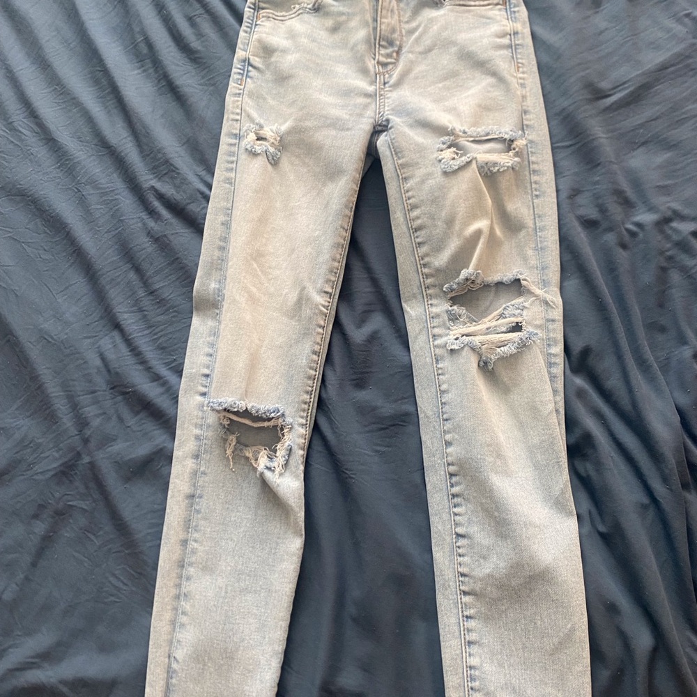American Eagle Outfitters Blue Skinny Jeans with Distressed Details